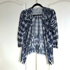 Chico’s zebra print metallic accent tie dye buttonless cardigan size 1 medium